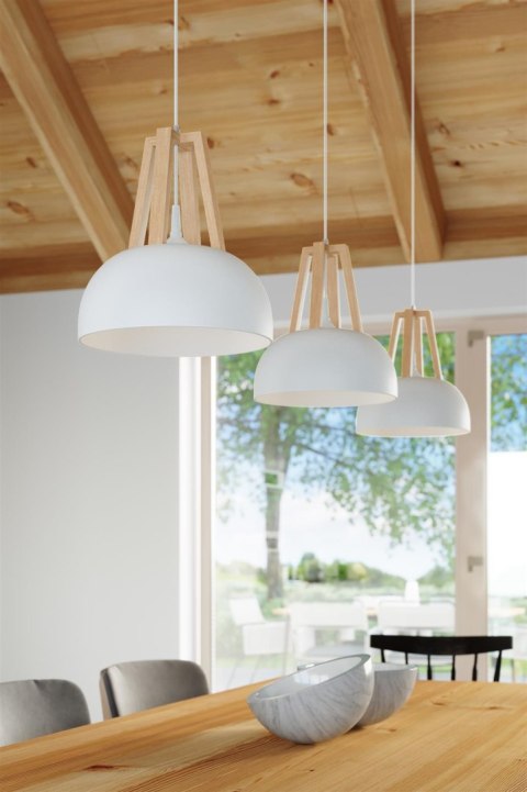 Lampa wisząca CASCO biała/naturalne drewno Lampa wisząca CASCO biała/naturalne drewno