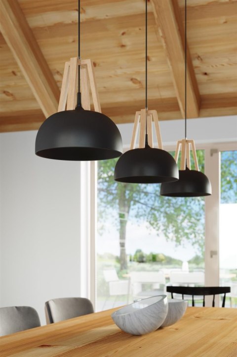 Lampa wisząca CASCO czarna/naturalne drewno Lampa wisząca CASCO czarna/naturalne drewno