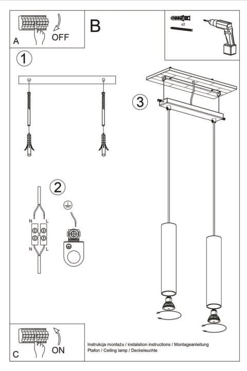 Lampa wisząca LAGOS 2 czarny Lampa wisząca LAGOS 2 czarny