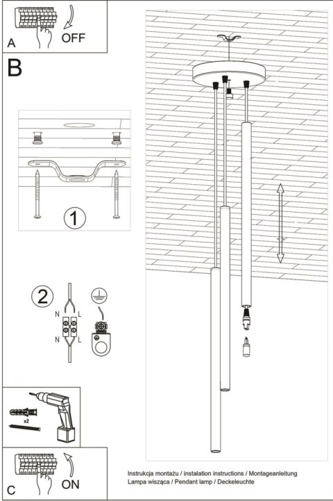 Lampa wisząca PASTELO 3P czarna Lampa wisząca PASTELO 3P czarna