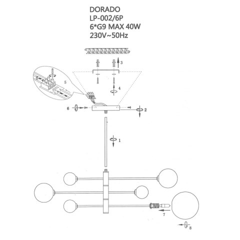 Lampa wisząca Dorado 6xG9 czarna LP-002/6P BK Lampa wisząca Dorado 6xG9 czarna LP-002/6P BK