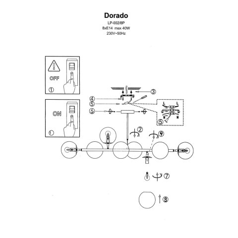Lampa wisząca Dorado 8xE14 czarna LP-002/8P BK Lampa wisząca Dorado 8xE14 czarna LP-002/8P BK