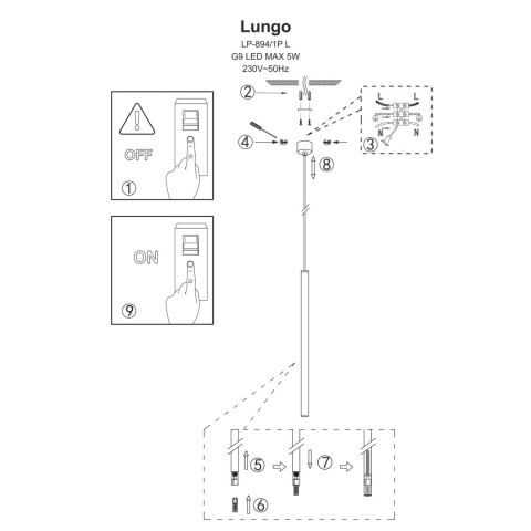 Lampa wisząca Lungo 1xG9 LP-894/1P BK Lampa wisząca Lungo 1xG9 LP-894/1P BK