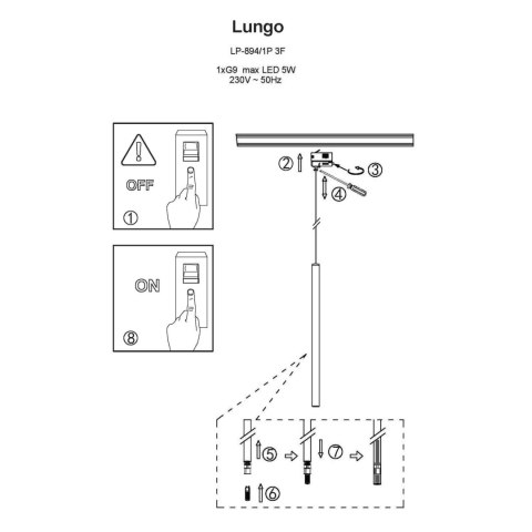 Lampa wisząca Lungo 1 do szynoprzewodu 3F 1xG9 czarna LP-894/1P BK 3F Lampa wisząca Lungo 1 do szynoprzewodu 3F 1xG9 czarna LP-894/1P BK 3F