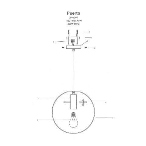 Lampa wisząca Puerto średnia 1xE27 czarna LP-004/1P M BK Lampa wisząca Puerto średnia 1xE27 czarna LP-004/1P M BK