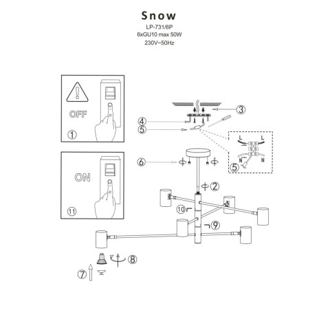 Lampa wisząca Snow 6xGU10 złota LP-731/6P GD Lampa wisząca Snow 6xGU10 złota LP-731/6P GD