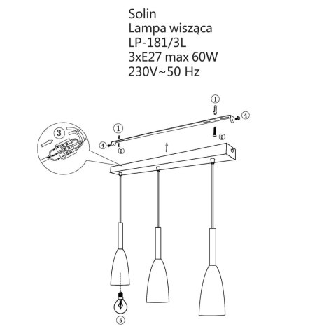 Lampa wisząca Solin wisząca 3xE27 czarno/złota LP-181/3L BK/GD Lampa wisząca Solin wisząca 3xE27 czarno/złota LP-181/3L BK/GD