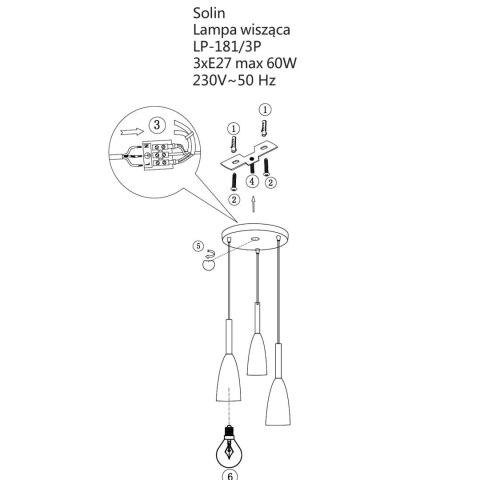 Lampa wisząca Solin wisząca talerz 3xE27 czarno/złota LP-181/3P BK/GD Lampa wisząca Solin wisząca talerz 3xE27 czarno/złota LP-181/3P BK/GD