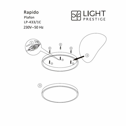 Plafon Rapido duży 4000K 1xLED czarny LP-433/1C L BK Plafon Rapido duży 4000K 1xLED czarny LP-433/1C L BK