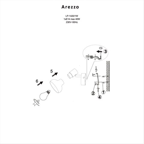 Kinkiet Arezzo 1xE14 czarny LP-1420/1W BK Kinkiet Arezzo 1xE14 czarny LP-1420/1W BK