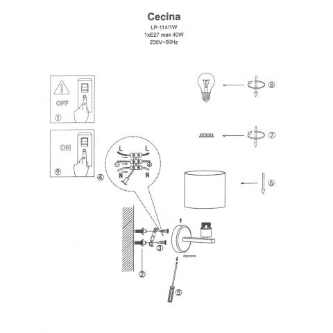 Kinkiet Cecina 1xE27 czarna LP-114/1W BK Kinkiet Cecina 1xE27 czarna LP-114/1W BK