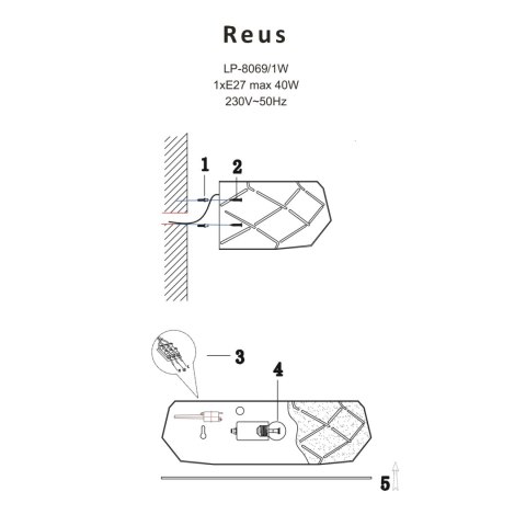 Kinkiet Reus 1xE27 czarny LP-8069/1W BK Kinkiet Reus 1xE27 czarny LP-8069/1W BK
