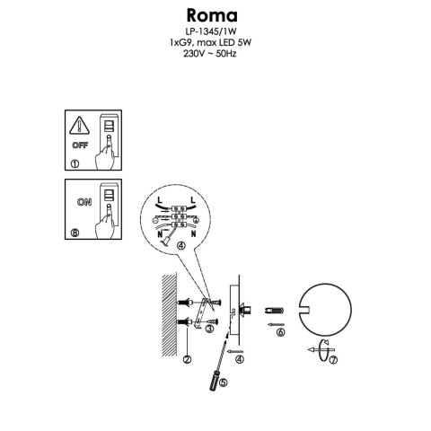Kinkiet Roma 1xG9 złota LP-1345/1W GD Kinkiet Roma 1xG9 złota LP-1345/1W GD