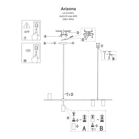 Lampa wisząca Arizona 4xGU10 czarno/złota LP-074/4PL BK/GD Lampa wisząca Arizona 4xGU10 czarno/złota LP-074/4PL BK/GD