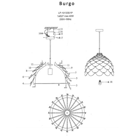 Lampa wisząca Burgo mała 1xE27 drewno LP-101335/1P S Lampa wisząca Burgo mała 1xE27 drewno LP-101335/1P S