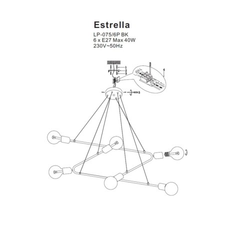 Lampa wisząca Estrella 6xE27 czarna LP-075/6P BK Lampa wisząca Estrella 6xE27 czarna LP-075/6P BK