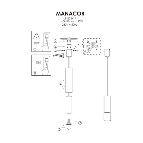 Lampa wisząca Manacor 1xGU10 biała LP-232/1P WH Lampa wisząca Manacor 1xGU10 biała LP-232/1P WH