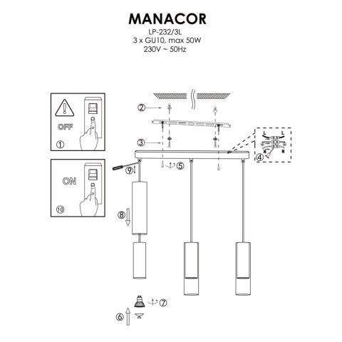 Lampa wisząca Manacor 3xGU10 złota LP-232/3L GD Lampa wisząca Manacor 3xGU10 złota LP-232/3L GD