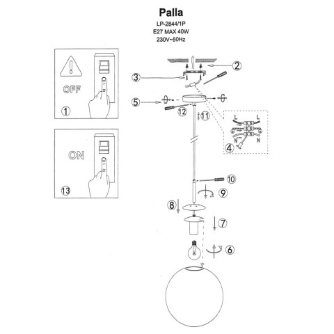 Lampa wisząca Palla 1xE27 chrom LP-2844/1P CH Lampa wisząca Palla 1xE27 chrom LP-2844/1P CH