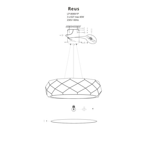 Lampa wisząca Reus 3xE27 biała LP-8069/1P WH Lampa wisząca Reus 3xE27 biała LP-8069/1P WH