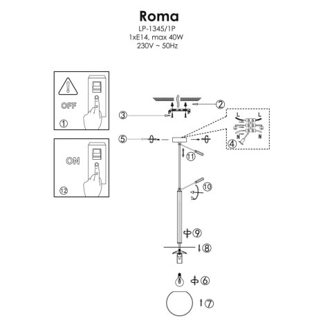 Lampa wisząca Roma 1xE14 złota LP-1345/1P GD Lampa wisząca Roma 1xE14 złota LP-1345/1P GD
