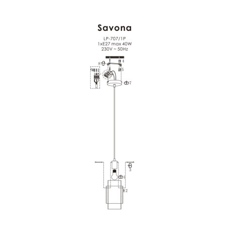 Lampa wisząca Savona 1xE27 transparentna LP-707/1P Lampa wisząca Savona 1xE27 transparentna LP-707/1P