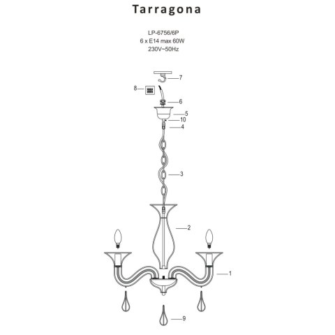 Lampa wisząca Tarragona 6xE14 czarny LP-6756/6P Lampa wisząca Tarragona 6xE14 czarny LP-6756/6P