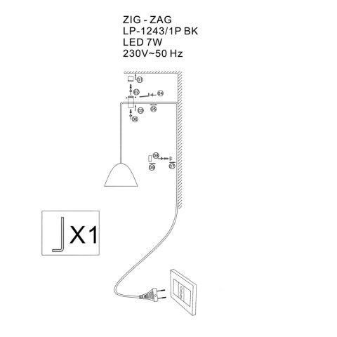 Lampa wisząca Zig-Zag 1xLED czarna LP-1243/1P BK Lampa wisząca Zig-Zag 1xLED czarna LP-1243/1P BK