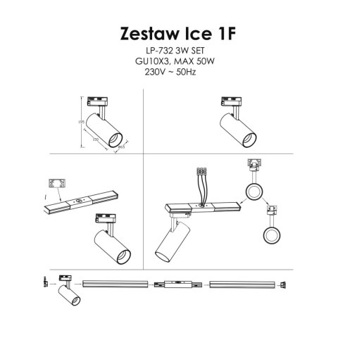 Ice SET 1F 3xGU10 biały LP-732 3W WH SET Ice SET 1F 3xGU10 biały LP-732 3W WH SET