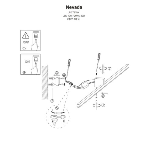 Kinkiet Nevada M 1xLED czarny IP44 LP-778/1W M BK Kinkiet Nevada M 1xLED czarny IP44 LP-778/1W M BK