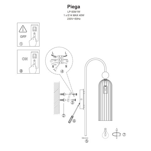 Kinkiet Piega 1xE14 amber LP-939/1W Kinkiet Piega 1xE14 amber LP-939/1W