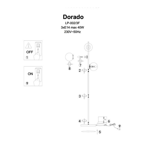 Lampa stojąca Dorado 3xE14 czarna LP-002/3F BK Lampa stojąca Dorado 3xE14 czarna LP-002/3F BK