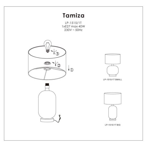 Lampa stołowa Tamiza duża 1xE27 czarna LP-1515/1T big Lampa stołowa Tamiza duża 1xE27 czarna LP-1515/1T big