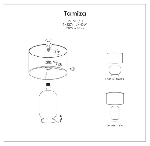 Lampa stołowa Tamiza mała 1xE27 czarna LP-1515/1T small Lampa stołowa Tamiza mała 1xE27 czarna LP-1515/1T small