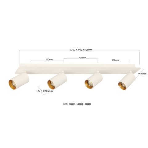 Lampa sufitowa Parma 4xGU10 + 1xLED biała LP-0612/4C WH Lampa sufitowa Parma 4xGU10 + 1xLED biała LP-0612/4C WH