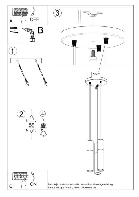 Lampa wisząca PABLO 3P czarna Lampa wisząca PABLO 3P czarna
