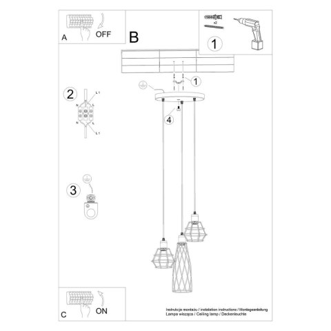 Lampa wisząca SUBA 3P czarna Lampa wisząca SUBA 3P czarna