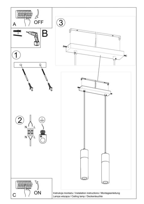 Lampa wisząca ZANE 2 szara Lampa wisząca ZANE 2 szara