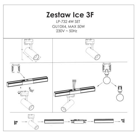 Reflektor Ice do szynoprzewodów 1F 1xGU10 biały LP-732/1R 3W WH Reflektor Ice do szynoprzewodów 1F 1xGU10 biały LP-732/1R 3W WH