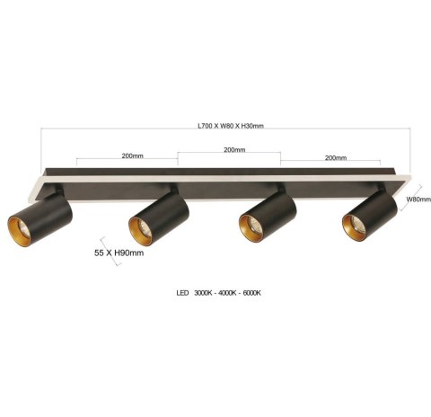 Lampa sufitowa Parma 4xGU10 + 1xLED czarna LP-0612/4C BK Lampa sufitowa Parma 4xGU10 + 1xLED czarna LP-0612/4C BK