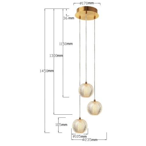 Lampa wisząca Diamond 3 3xLED CCT złota LP-2202/3P GD Lampa wisząca Diamond 3 3xLED CCT złota LP-2202/3P GD