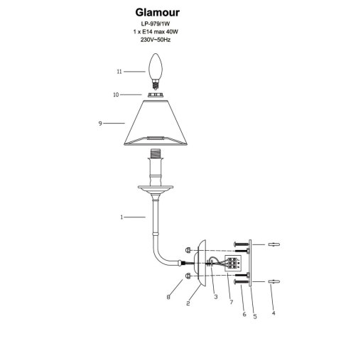 Czarny kinkiet dekoracyjny Glamour 6xE14 LP-979/1W Czarny kinkiet dekoracyjny Glamour 6xE14 LP-979/1W