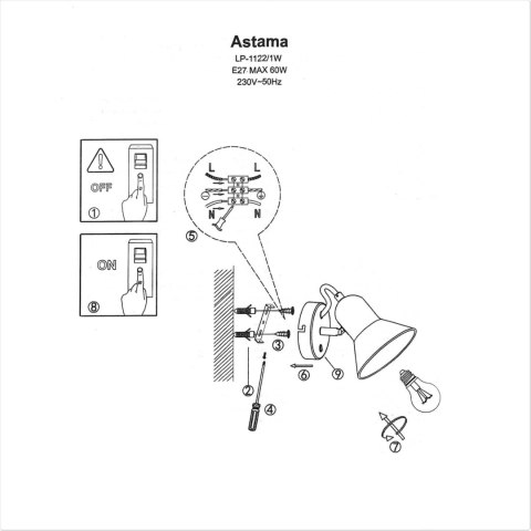Kinkiet Astama 1xE27 złoty LP-1122/1W GD Kinkiet Astama 1xE27 złoty LP-1122/1W GD