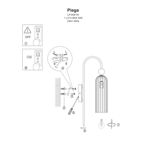 Lampa wisząca Piega 1xE14 smoked LP-939/1P Lampa wisząca Piega 1xE14 smoked LP-939/1P