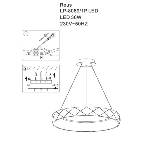 Lampa wisząca Reus 1xLED złota LP-8069/1P LED GD Lampa wisząca Reus 1xLED złota LP-8069/1P LED GD