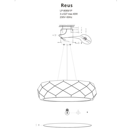 Lampa wisząca Reus 3xE27 złota LP-8069/1P GD Lampa wisząca Reus 3xE27 złota LP-8069/1P GD