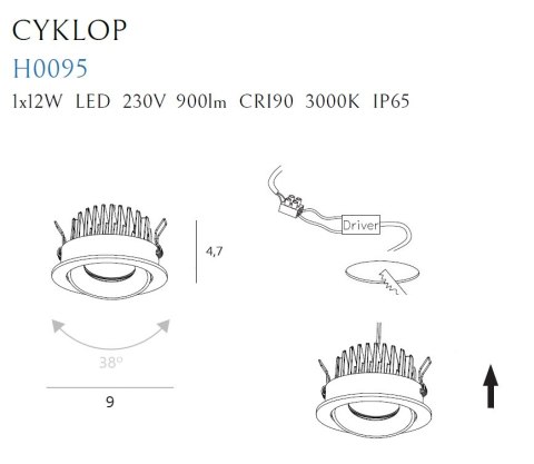 MAXLIGHT H0095 4000K OPRAWA WPUSTOWA CYKLOP CZARNA IP65 MAXLIGHT H0095 4000K OPRAWA WPUSTOWA CYKLOP CZARNA IP65