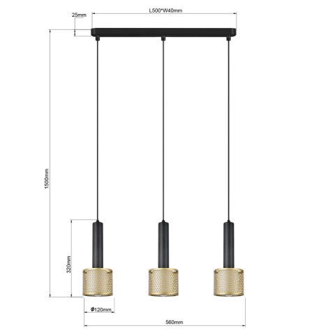 Lampa wisząca Amo czarno-złota 3xE27 Lampa wisząca Amo czarno-złota 3xE27
