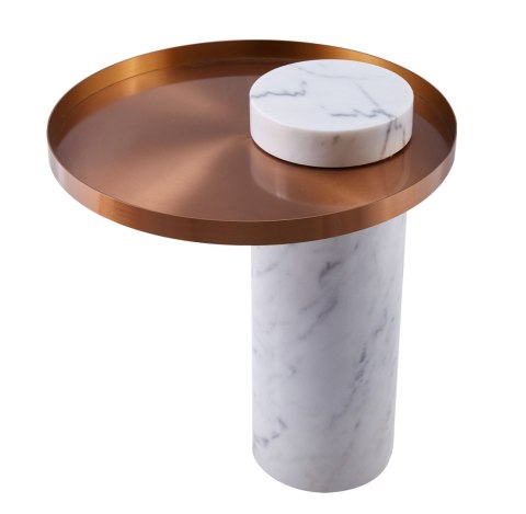 Stolik kawowy COLUMN marmurowy biały miedziany 55 cm Stolik kawowy COLUMN marmurowy biały miedziany 55 cm