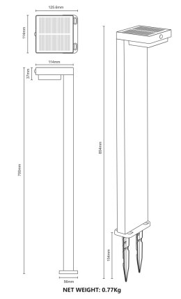 PT33813 GRID LAMPA OGRODOWA ZEWNĘTRZNA SOLARNA CZARNA/BLACK